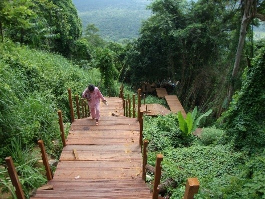 Construction of Wooden staircase beside of the eastern ancient stairs